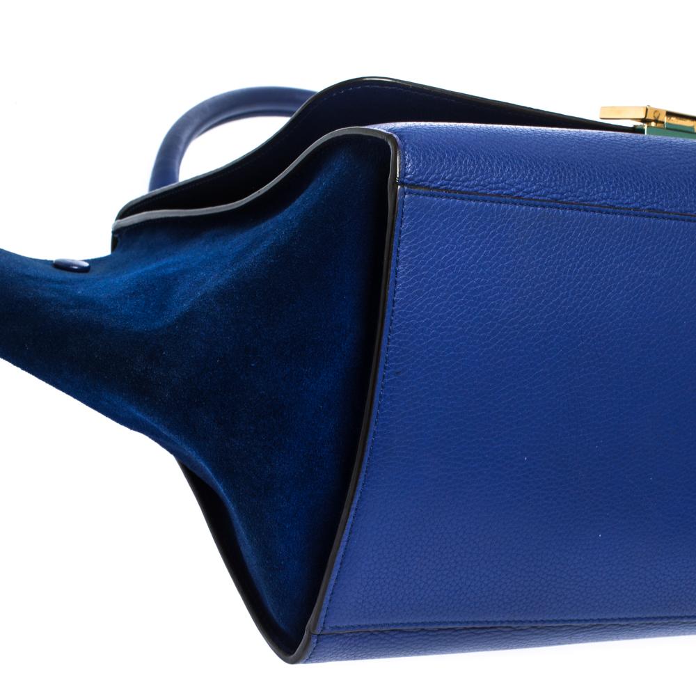 Celine Two Tone Blue Leather and Suede Medium Trapeze Bag 4
