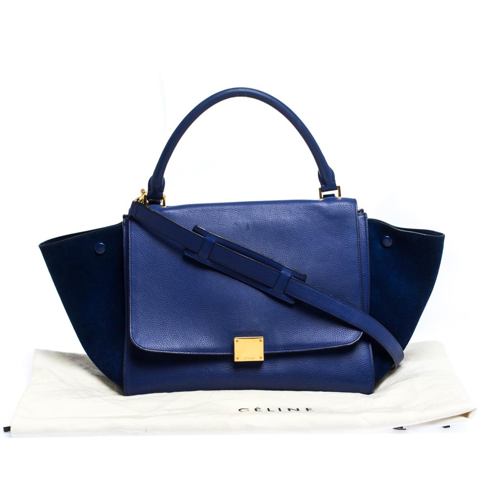 Celine Two Tone Blue Leather and Suede Medium Trapeze Bag 5