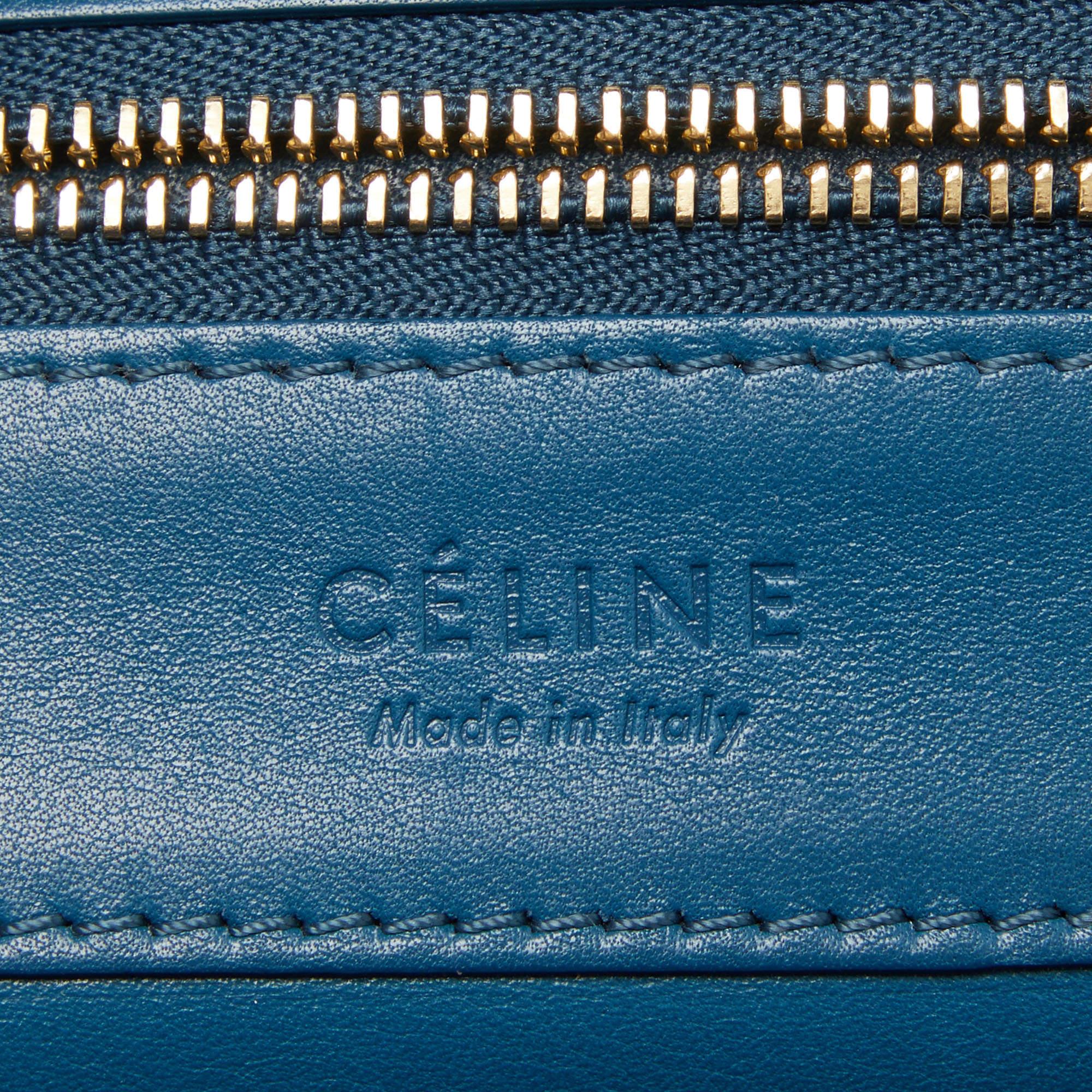Celine - Cabas à cordon en cuir bicolore bleu en vente 2