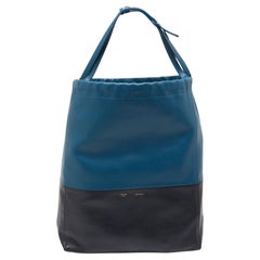 Celine Two Tone Blue Leather Cabas Drawstring Tote