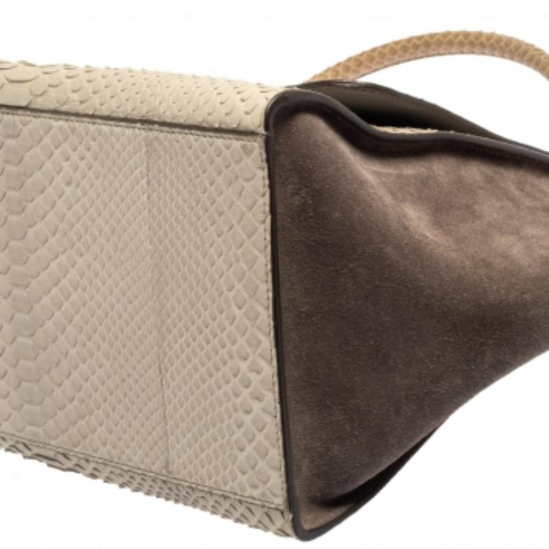 Celine Two Tone Grey Python and Suede Medium Trapeze Top Handle Bag For Sale 2