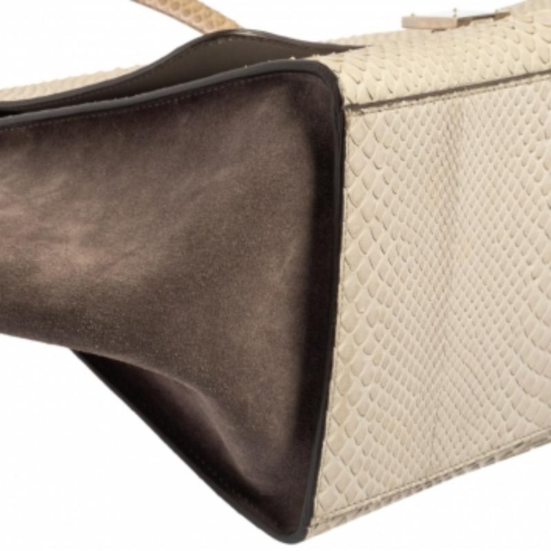 Celine Two Tone Grey Python and Suede Medium Trapeze Top Handle Bag For Sale 4
