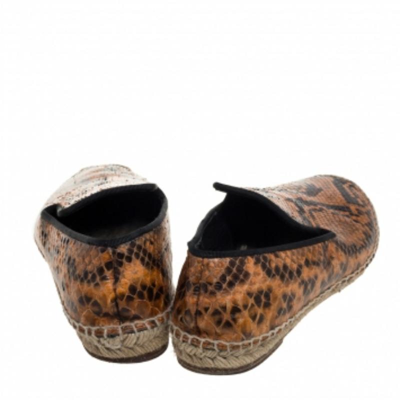 Women's Celine Two Tone Python Leather Flat Espadrilles Size 37 For Sale