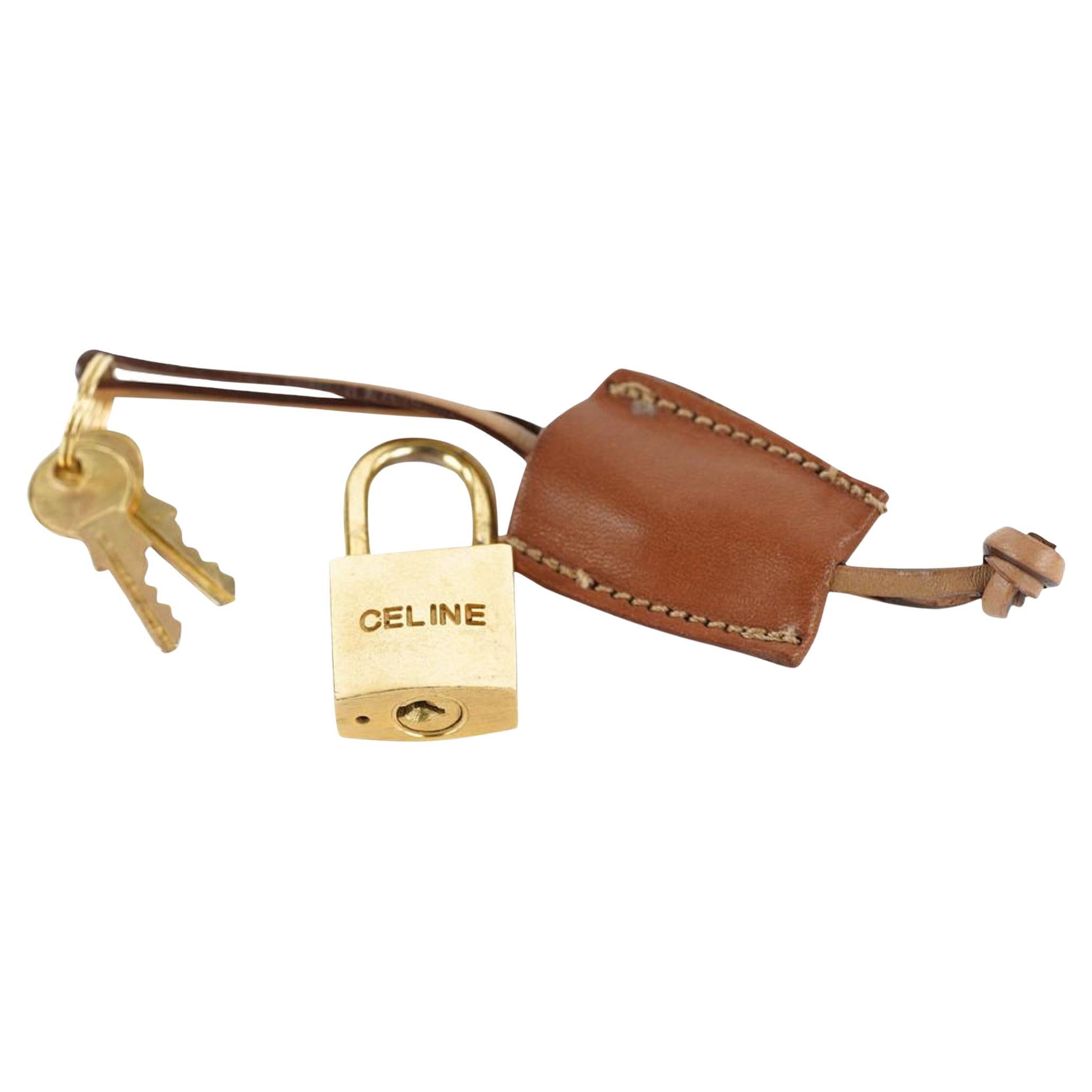 Celine Ultra Rare Gold Padlock, Clochette and Key Set Lock Cadena 386cel226