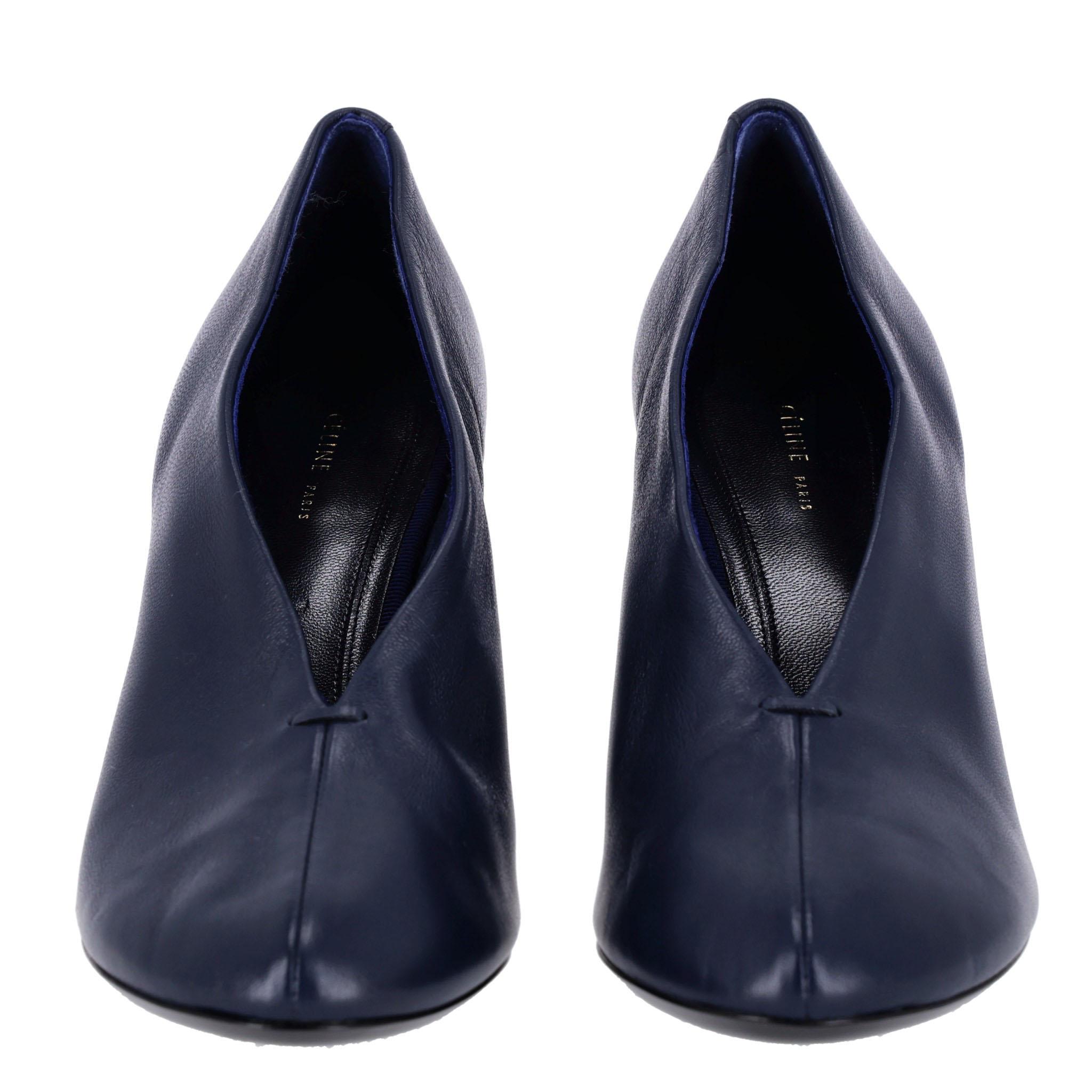 Black Celine 'V-Neck' Leather Booties