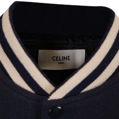 Celine Varsity Varsity Collegiate Bomber Jacket in Navy Blue Wool