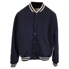 Celine Varsity Varsity Collegiate Bomber Jacket in Navy Blue Wool