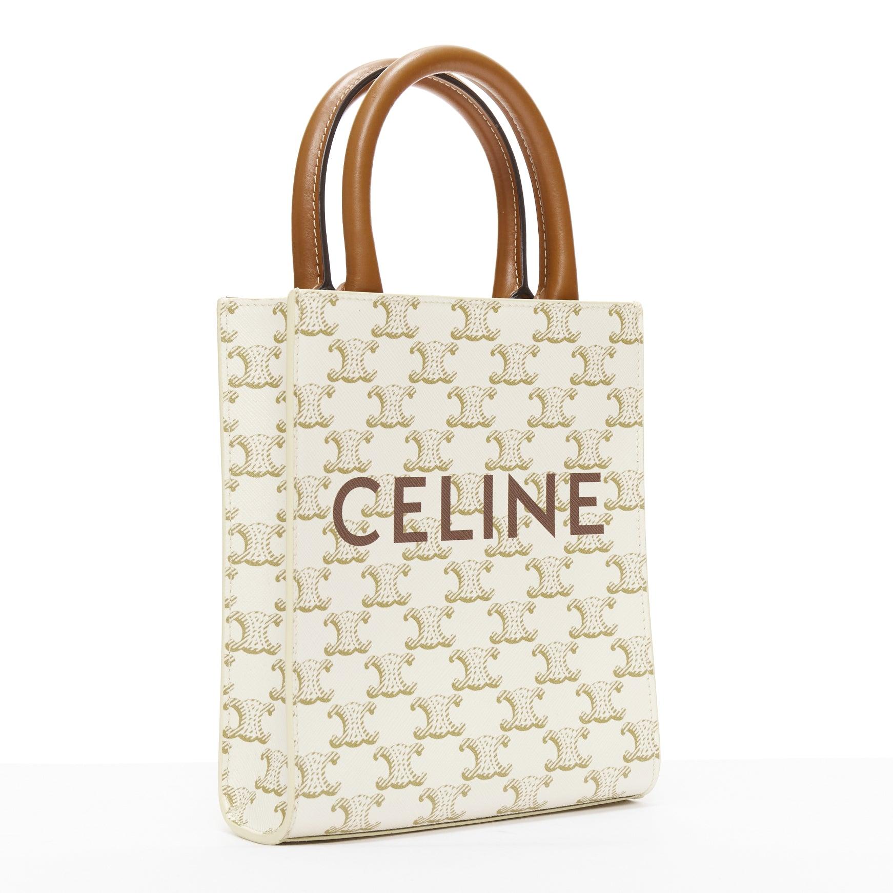Beige CELINE Vertical Cabas brown Tromphe logo beige monogram mini crossbody tote bag For Sale