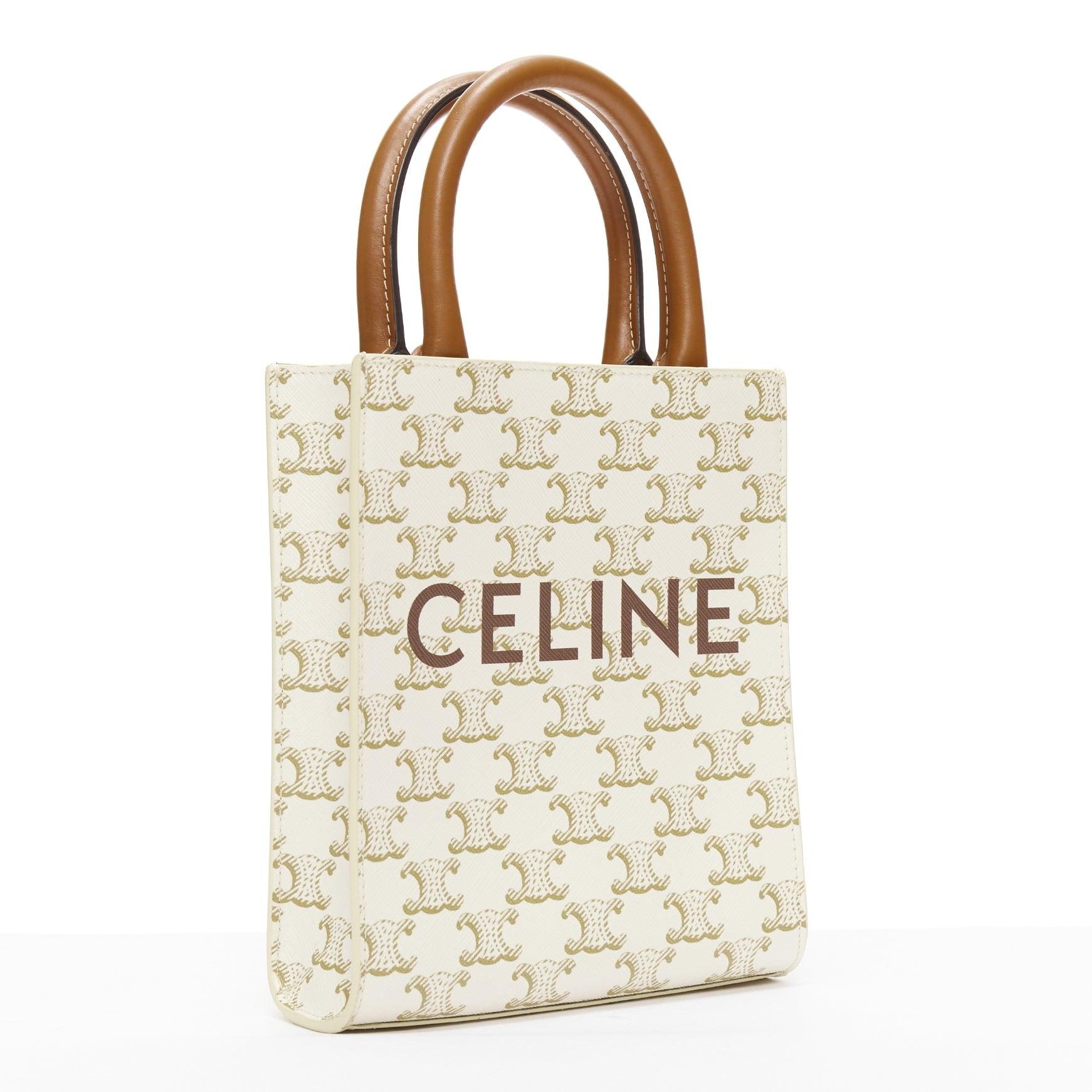 CELINE Vertical Cabas brown Tromphe logo beige monogram mini crossbody tote bag In New Condition For Sale In Hong Kong, NT