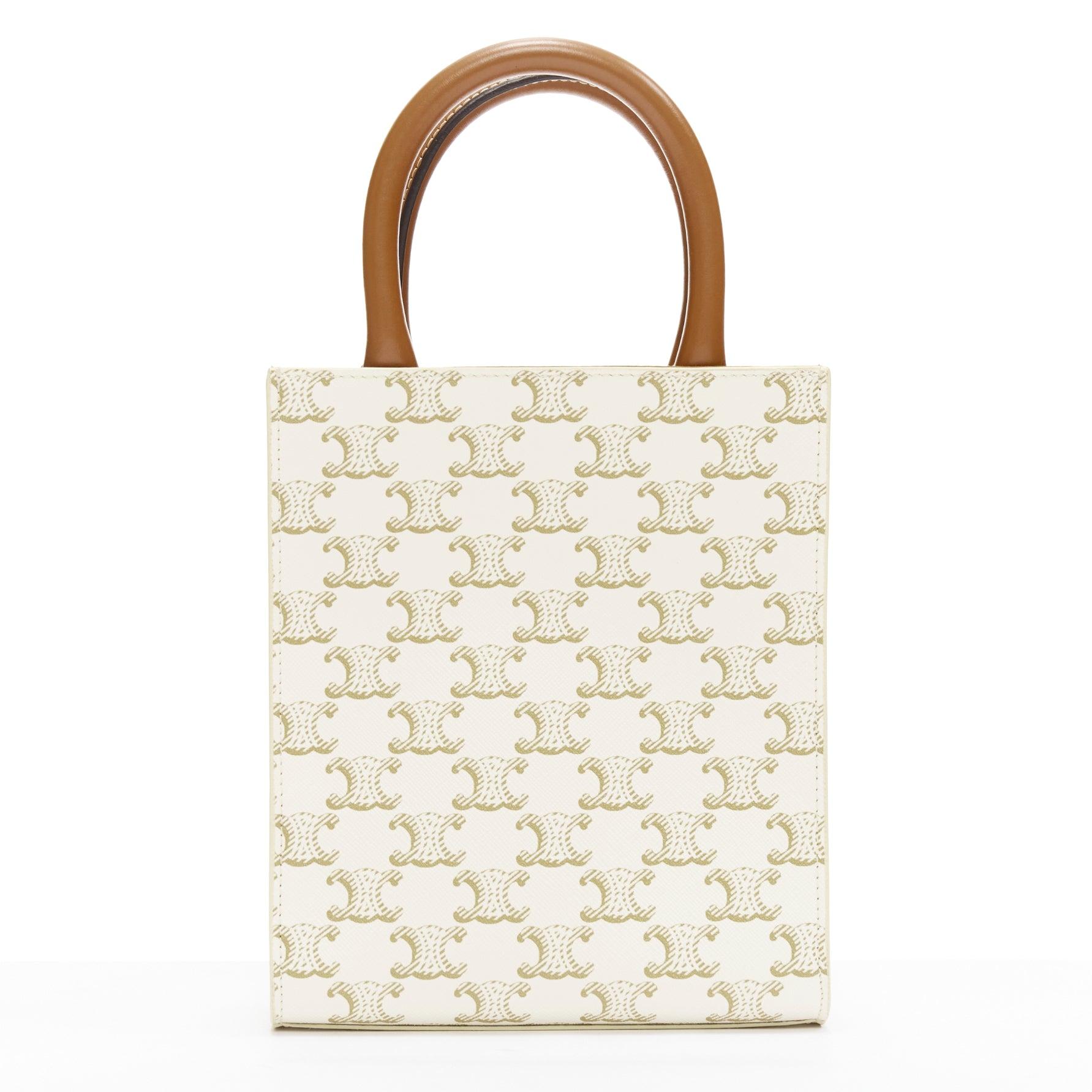 Women's CELINE Vertical Cabas brown Tromphe logo beige monogram mini crossbody tote bag For Sale