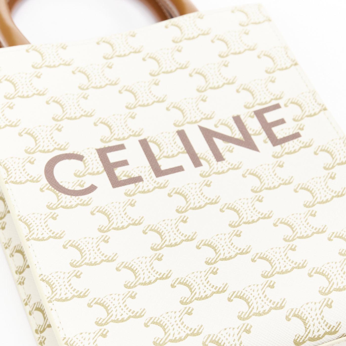 CELINE Vertical Cabas brown Tromphe logo beige monogram mini crossbody tote bag For Sale 2