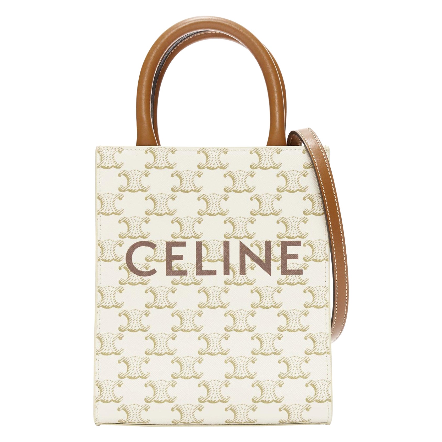 CELINE Vertical Cabas brown Tromphe logo beige monogram mini crossbody tote bag