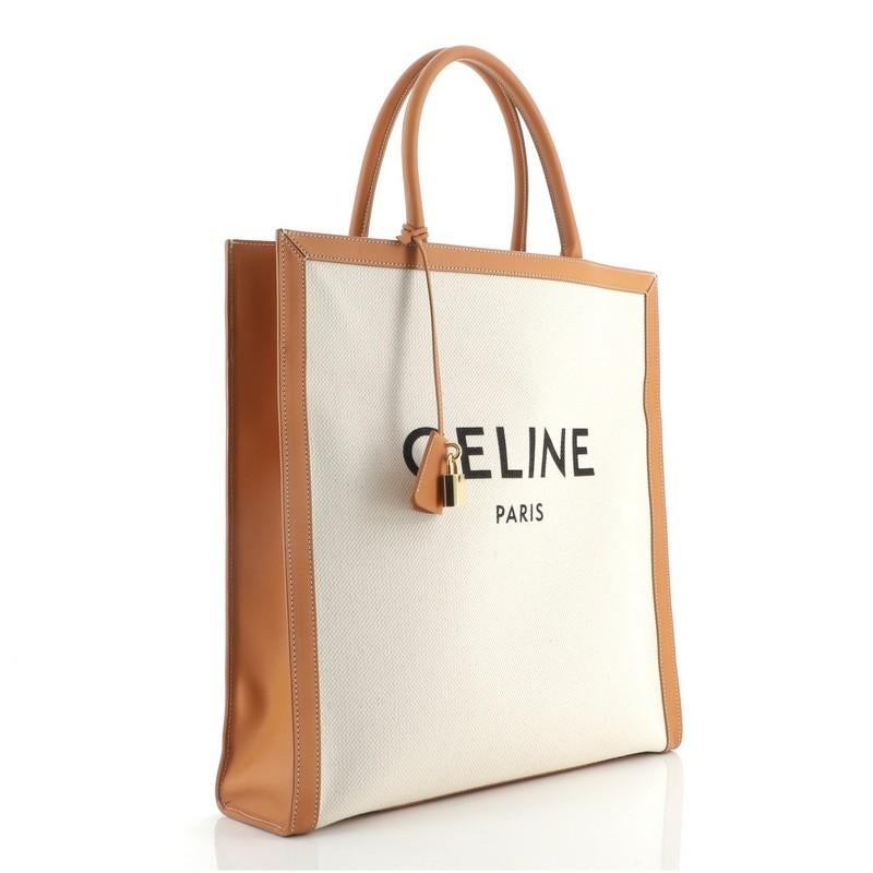 Beige Celine Vertical Cabas Tote Canvas with Leather Large