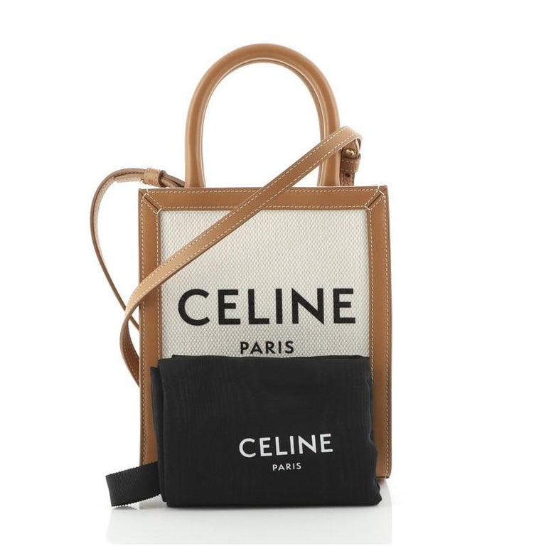 Celine Cream/Black Leather and Vinyl Vertical Cabas Tote Celine