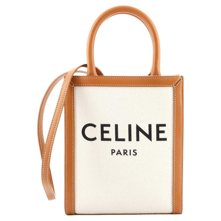 Celine Beige Logo Canvas Mini Vertical Cabas Tote Bag w/ Strap