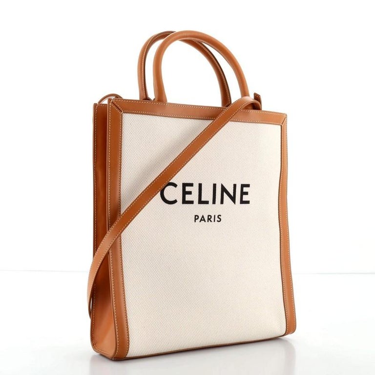 Celine Cabas Triomphe Leather Trimmed Logo-Print Coated Canvas Tote Bag  Brown/White in Coated Canvas with Silver-tone - US
