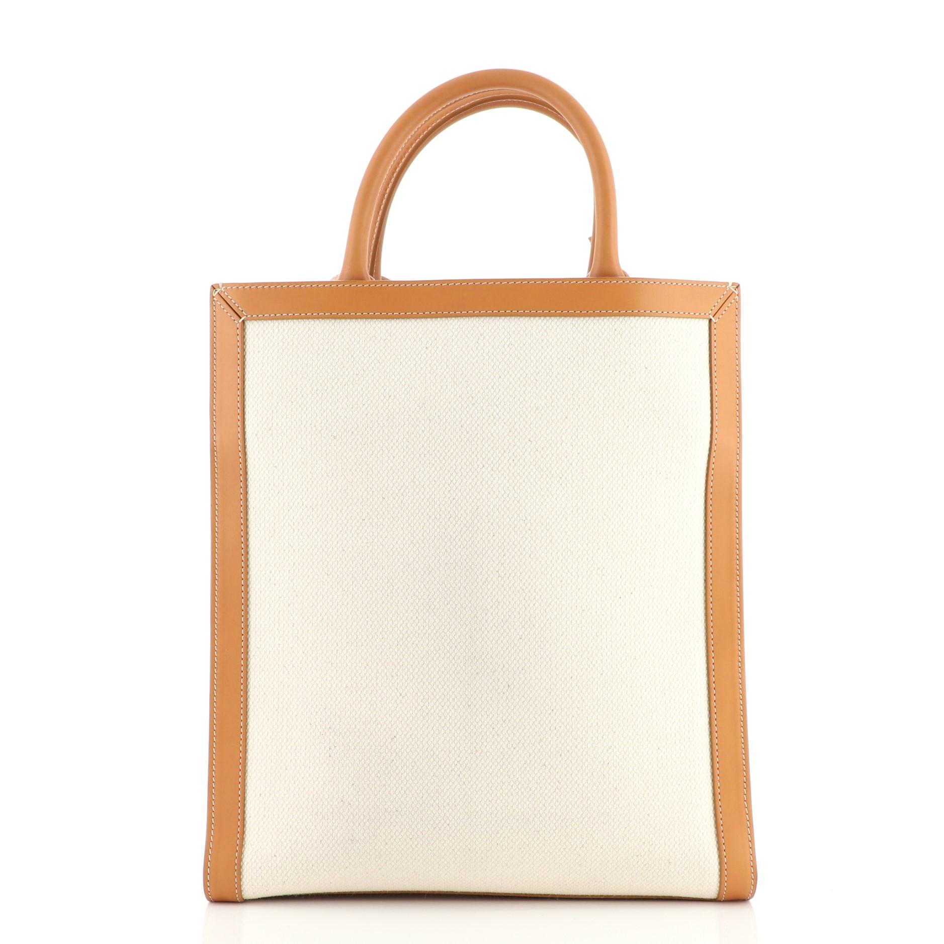 Vertikale Cabas-Tasche aus Segeltuch mit Leder von Celine (Weiß)