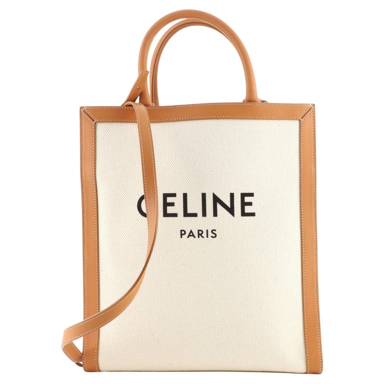 Celine Vertical Cabas Tote, Canvas with Leather, Small