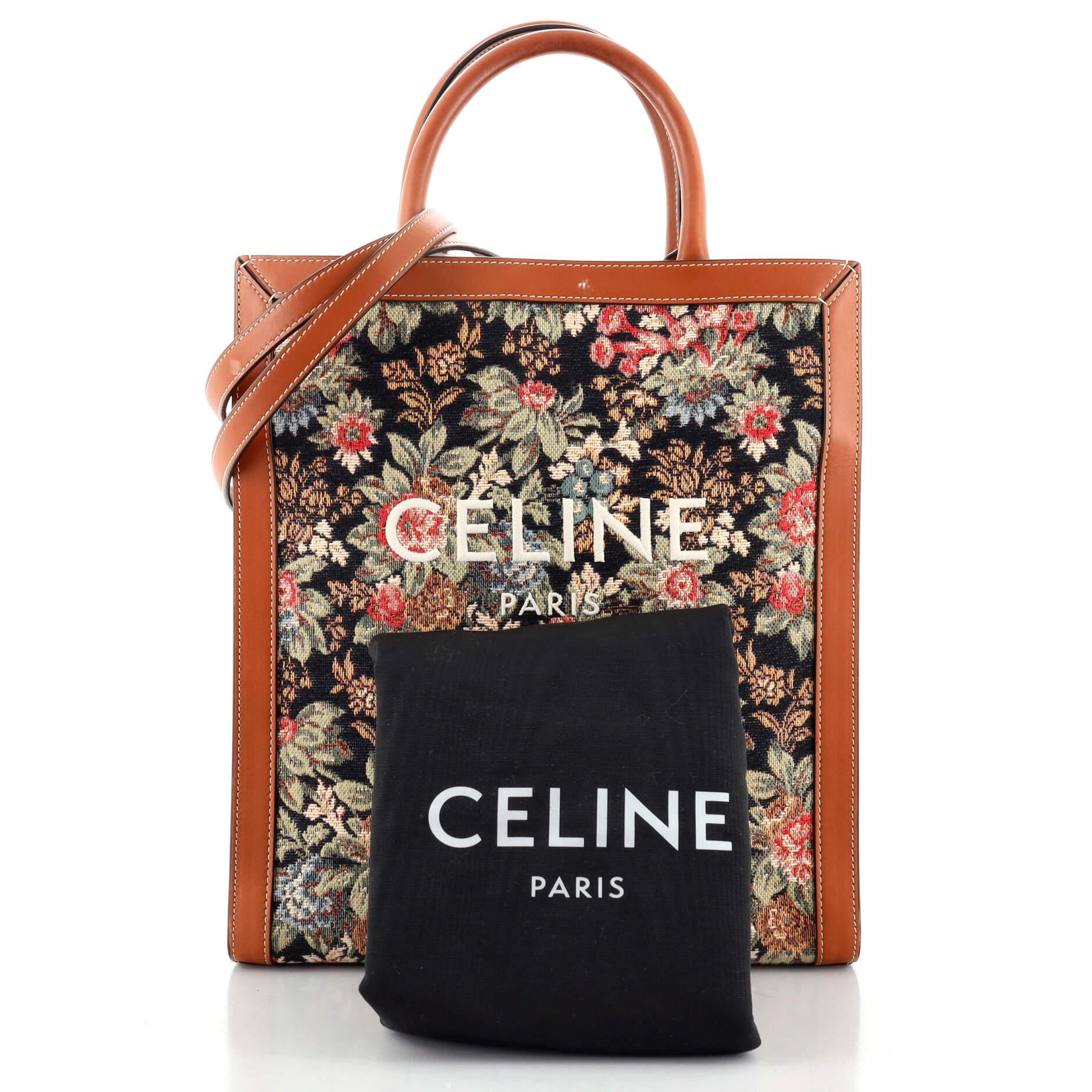 Celine Vertical Cabas Tote Floral Jacquard with Leather Small