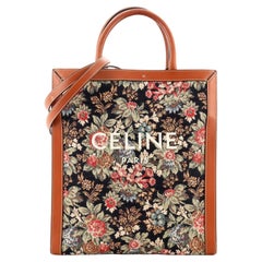 Celine Vertical Cabas Tote Floral Jacquard with Leather Small
