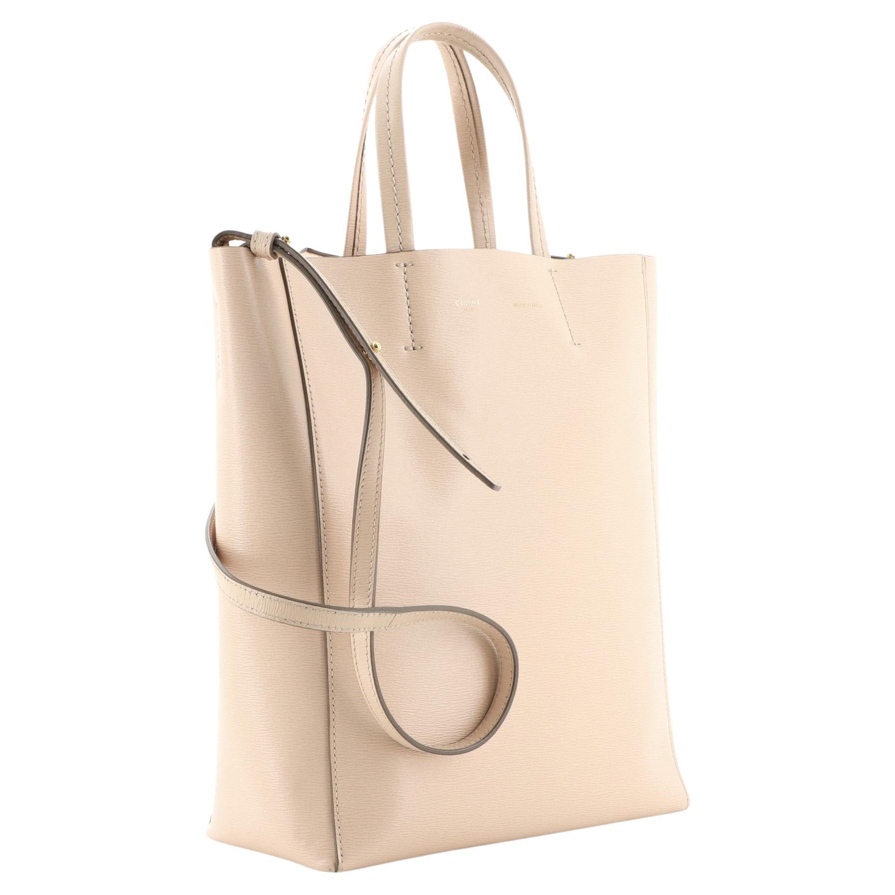 Celine Vertical Cabas Tote Grained Calfskin Small Neutral