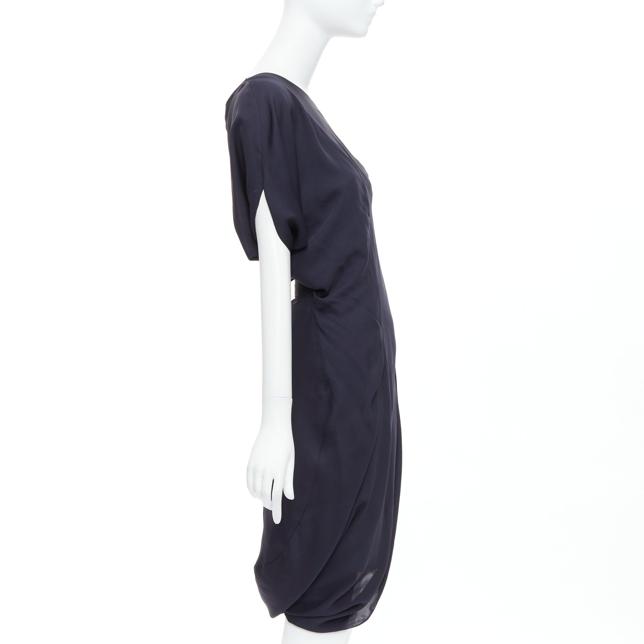 CELINE Vintage 100% silk cotton trim asymmetric layered drape dress FR36 S In Excellent Condition For Sale In Hong Kong, NT