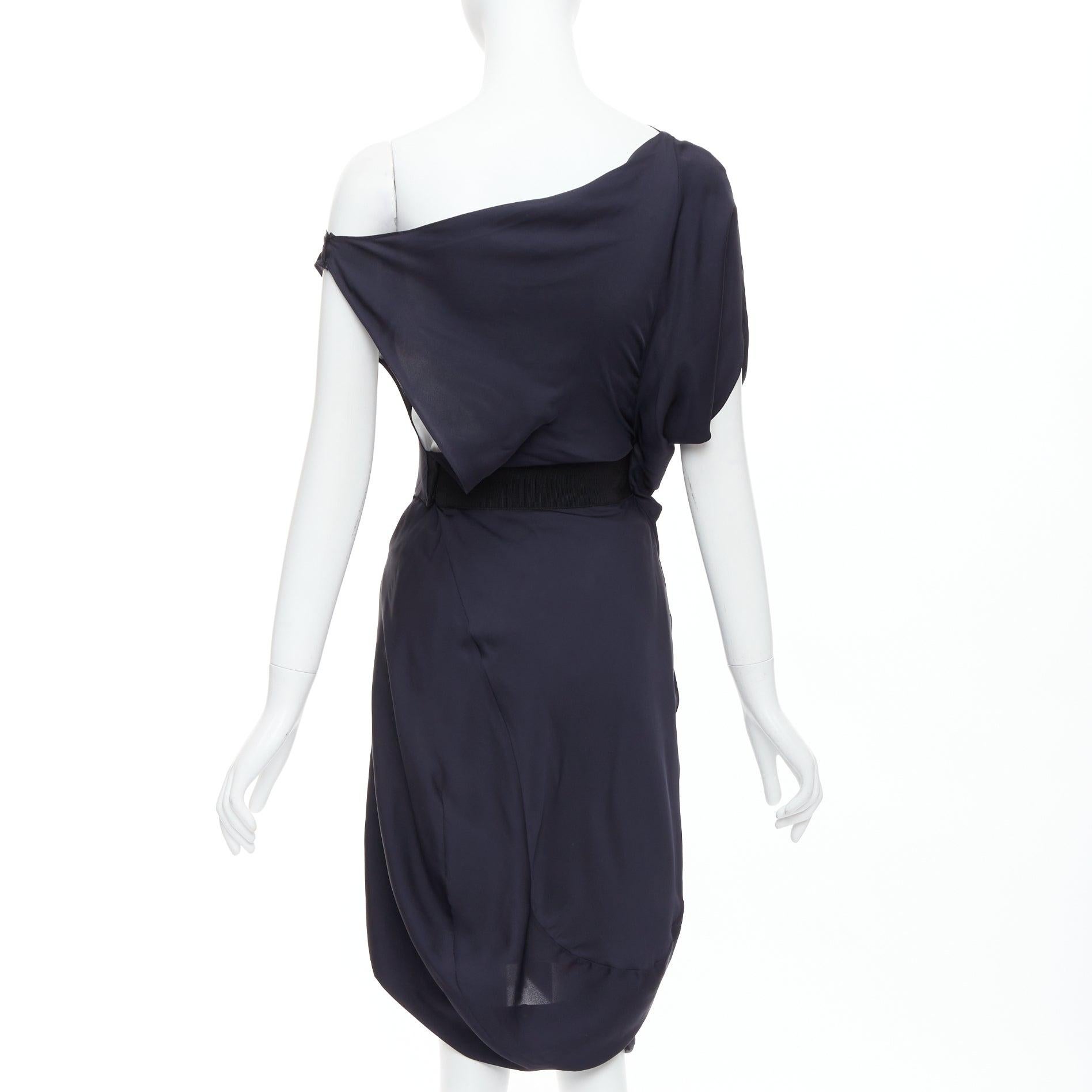 De las mujeres CELINE Vintage Vestido drapeado asimétrico con ribete de algodón 100% seda FR36 S