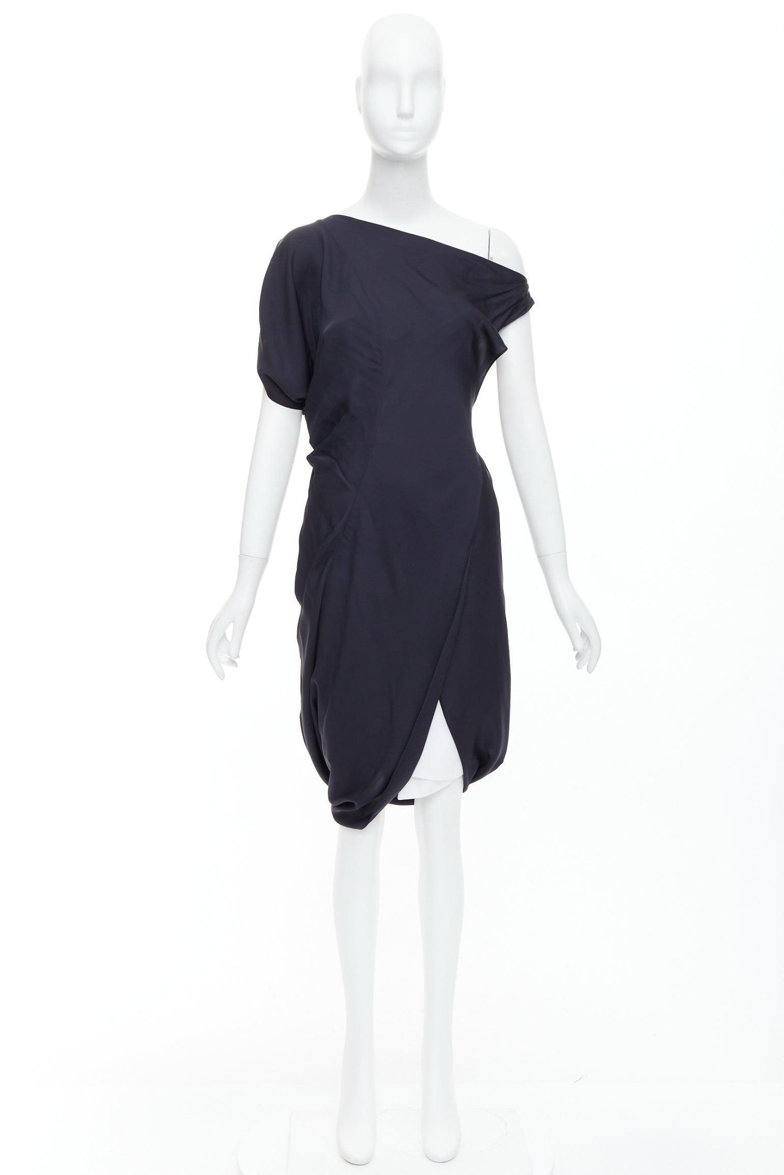 CELINE Vintage Vestido drapeado asimétrico con ribete de algodón 100% seda FR36 S 4