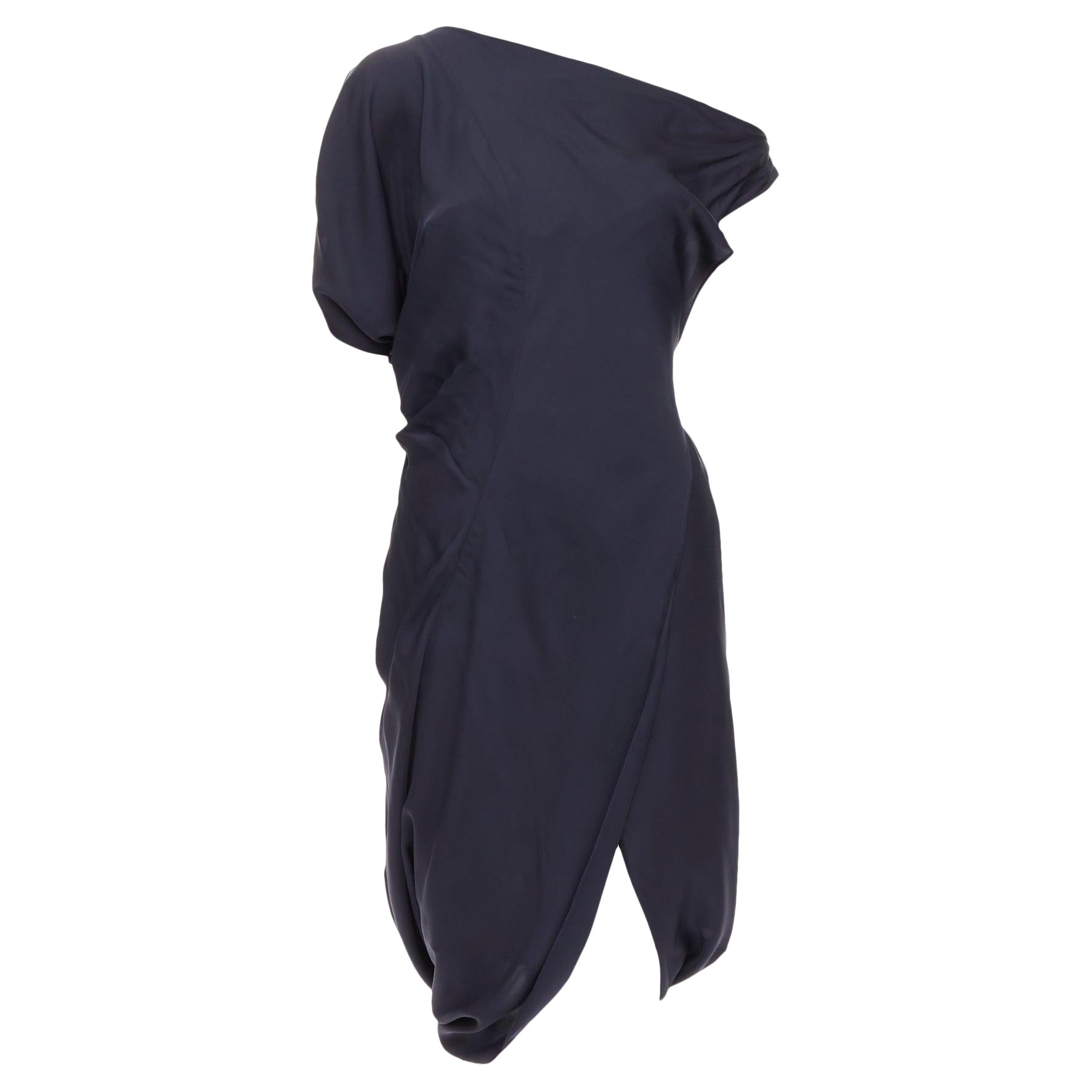 CELINE Vintage 100% silk cotton trim asymmetric layered drape dress FR36 S