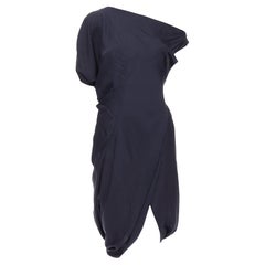 CELINE Vintage 100% silk cotton trim asymmetric layered drape dress FR36 S