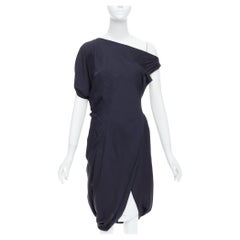 CELINE Vintage 100% silk cotton trim asymmetric layered drape dress FR36 S