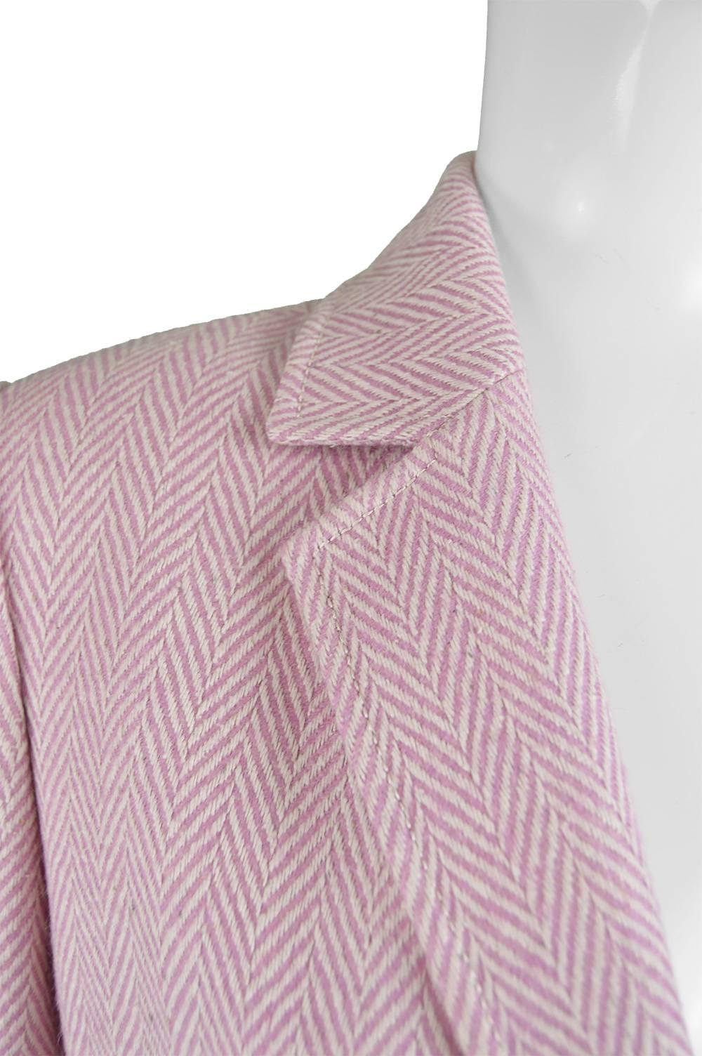 Women's Celine Vintage Pink and White Silk and Wool Herringbone Tweed Skirt Suit, 1980s For Sale
