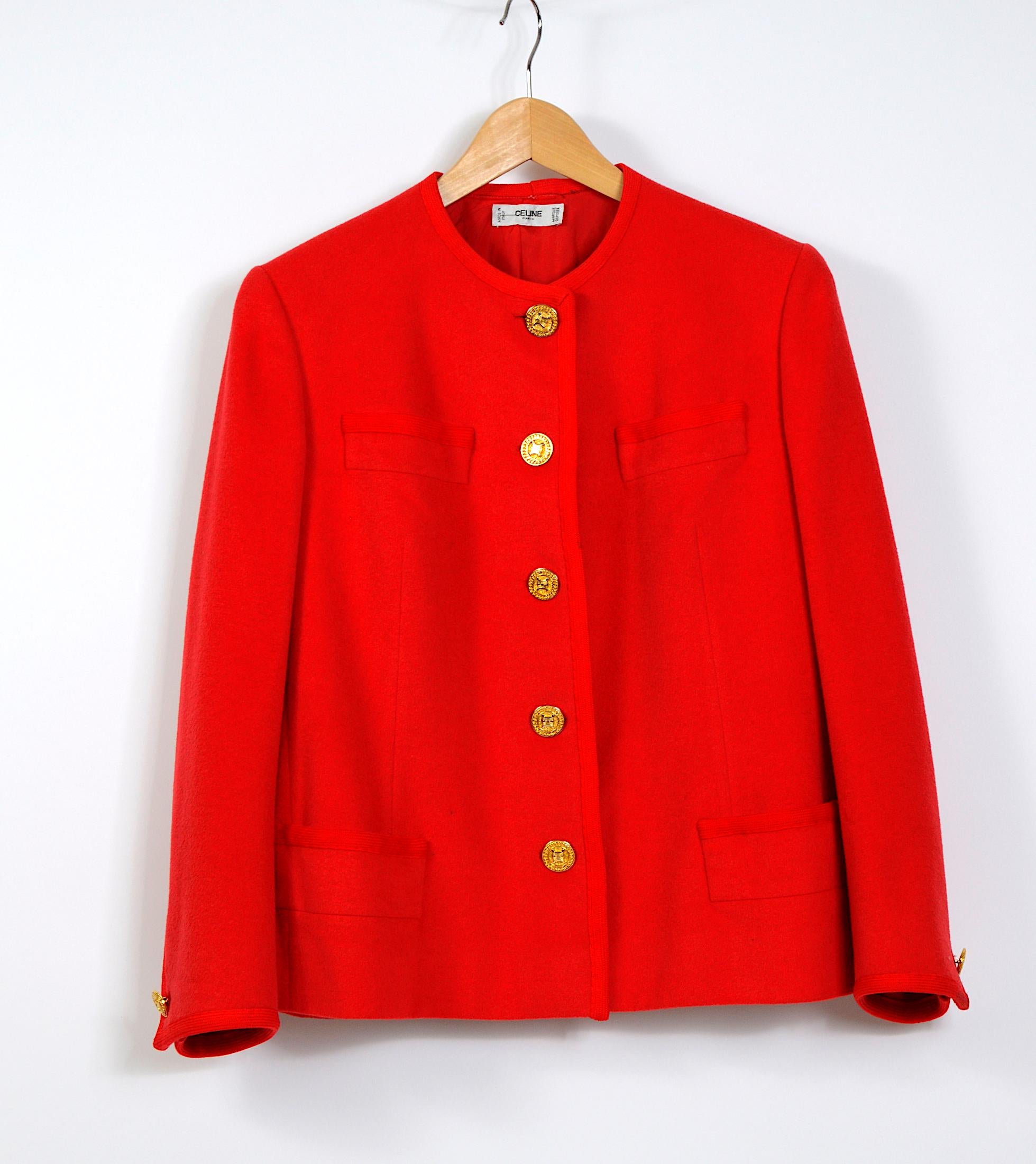 Celine vintage 1980s red wool jacket with signature gold buttons at 1stDibs