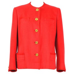 Celine vintage 1980s red wool jacket with signature gold buttons