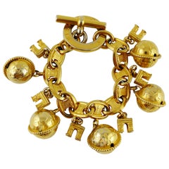 Celine Vintage 1990 Arc De Triomphe And Globe Gold Toned Charm Bracelet