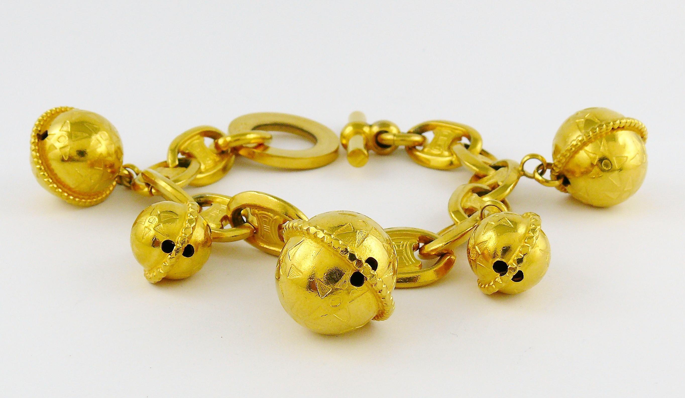 Women's Celine Vintage 1990 Iconic Gold Toned Planisphere Charm Bracelet