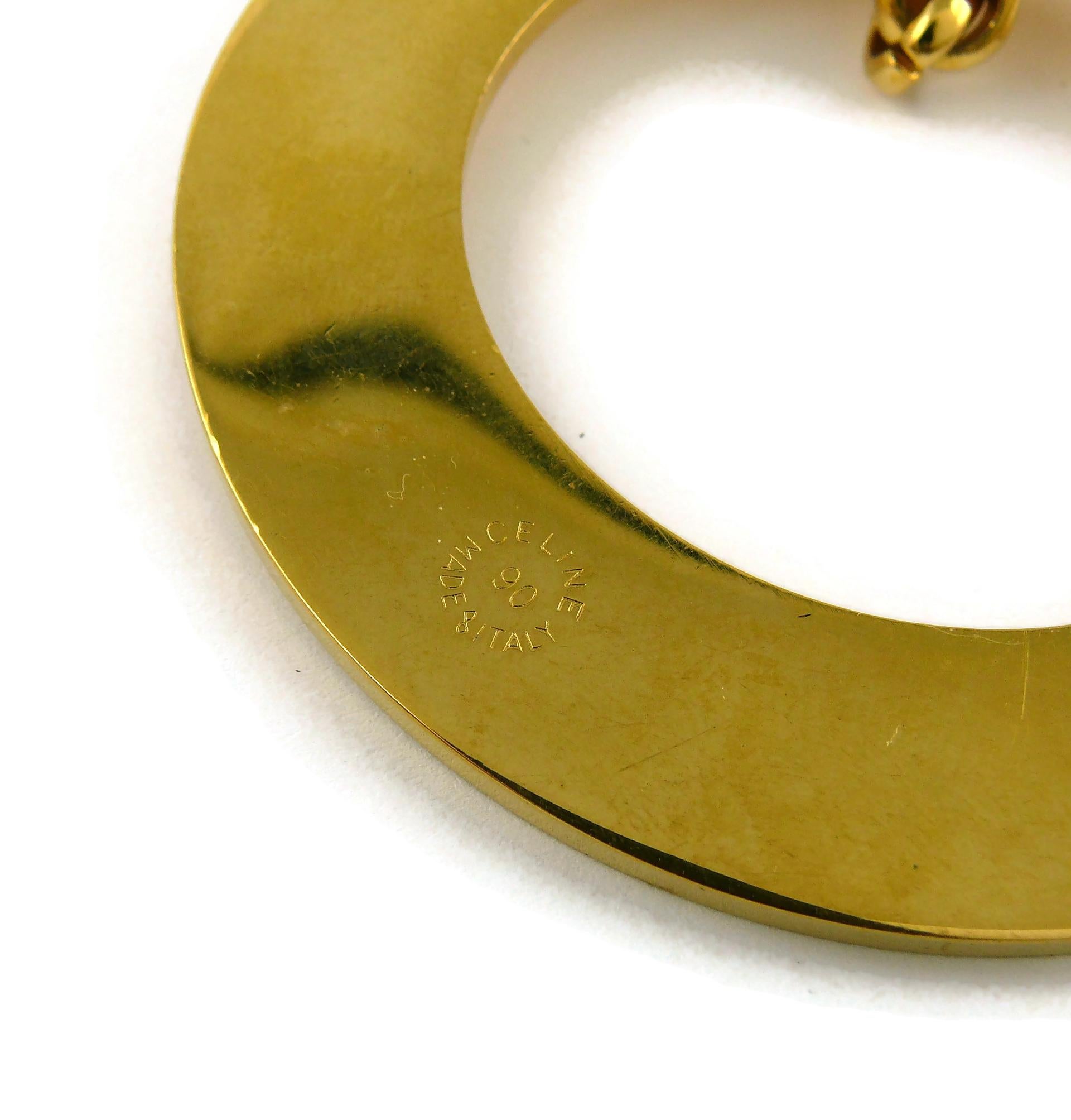 Celine Vintage 1990 Massive Gold Toned Disc Pendant Necklace For Sale 7