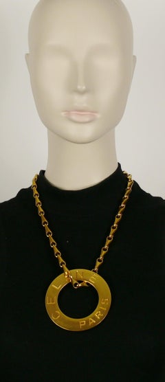 Celine Vintage 1990 Massive Gold Toned Disc Pendant Necklace
