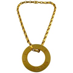 Celine Vintage 1990 Massive Gold Toned Disc Pendant Necklace