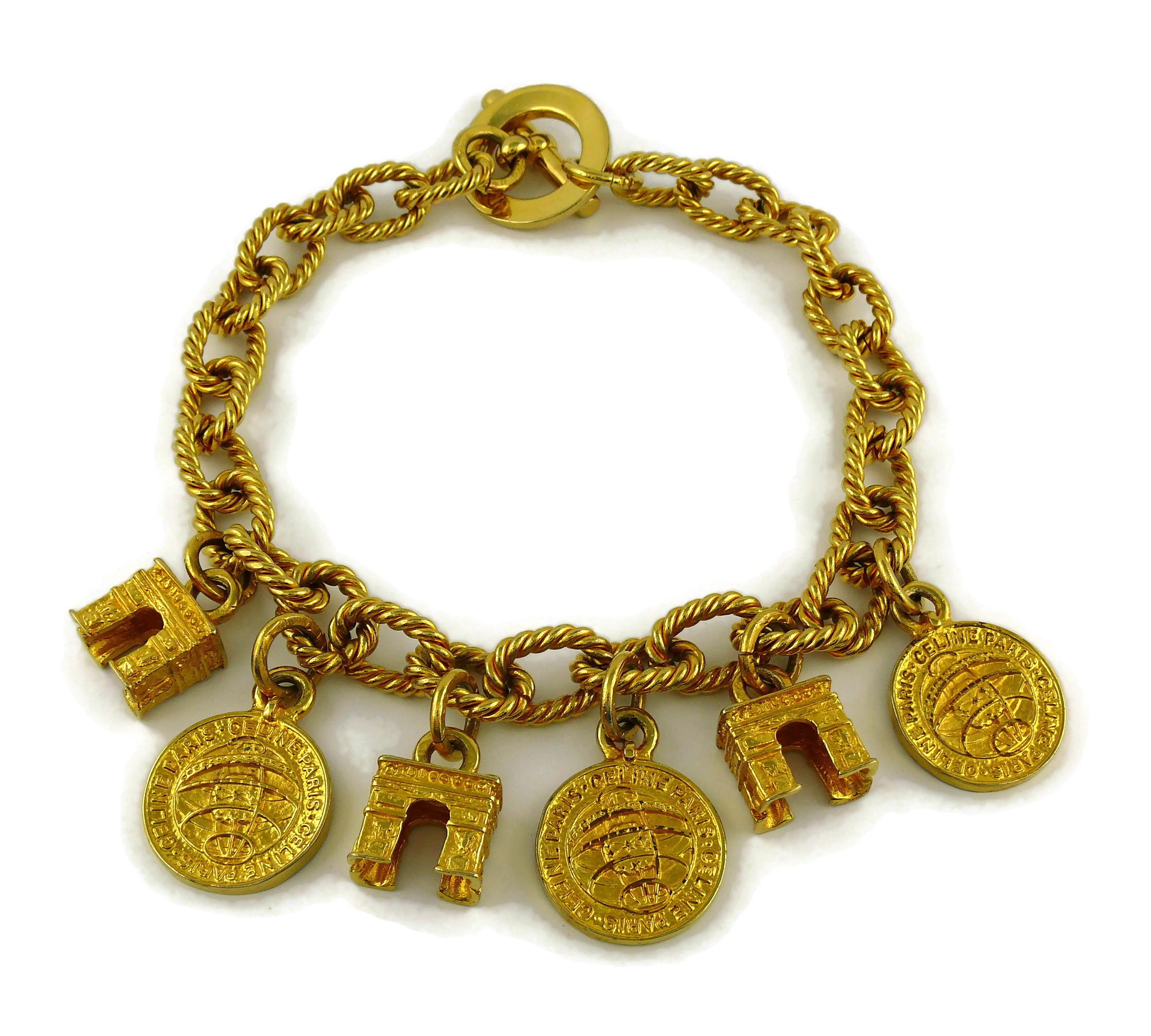 Celine Vintage 1991 Iconic Planisphere Coins and Arc de Triomphe Charms Necklace For Sale 3
