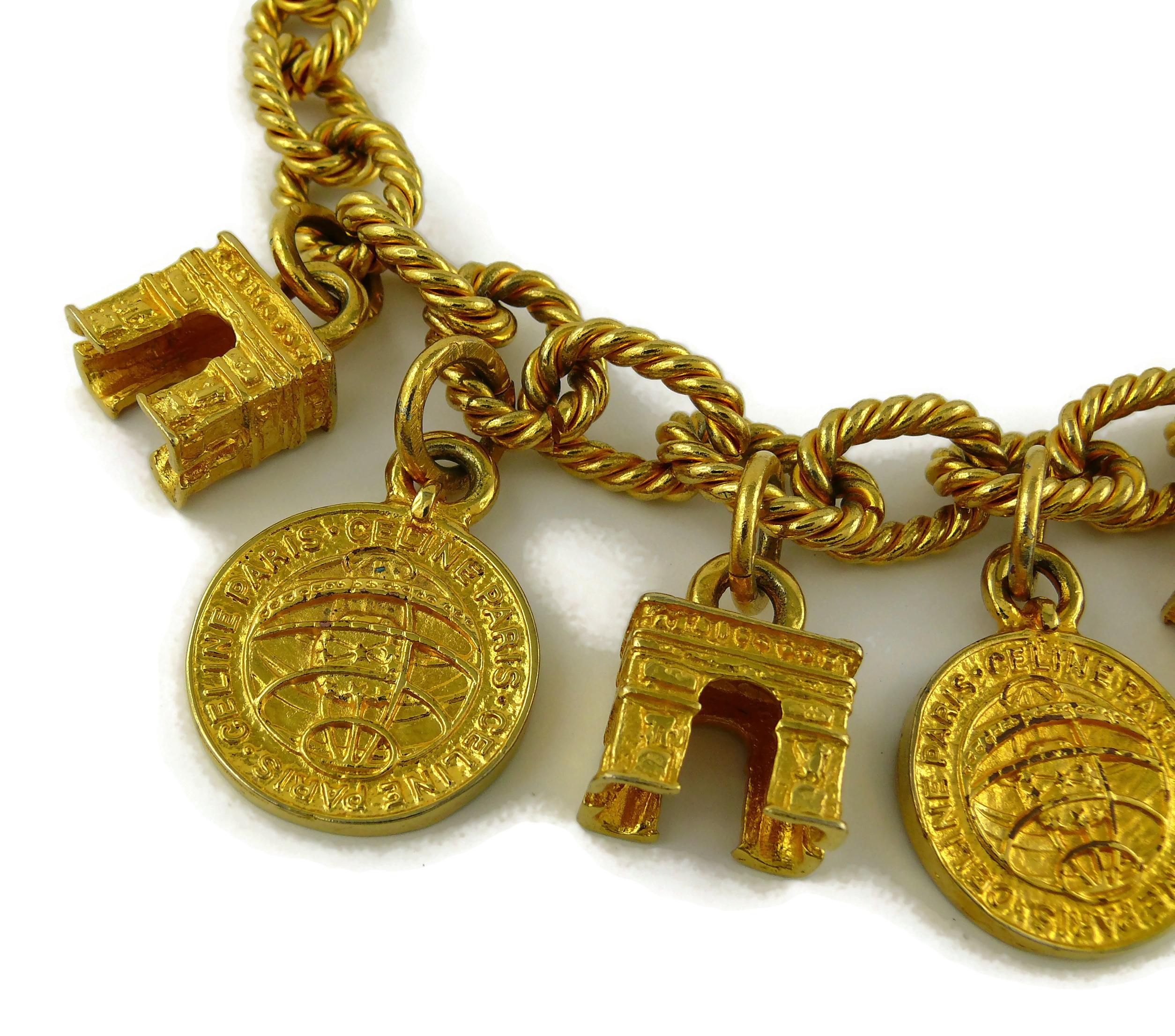 Celine Vintage 1991 Iconic Planisphere Coins and Arc de Triomphe Charms Necklace For Sale 4