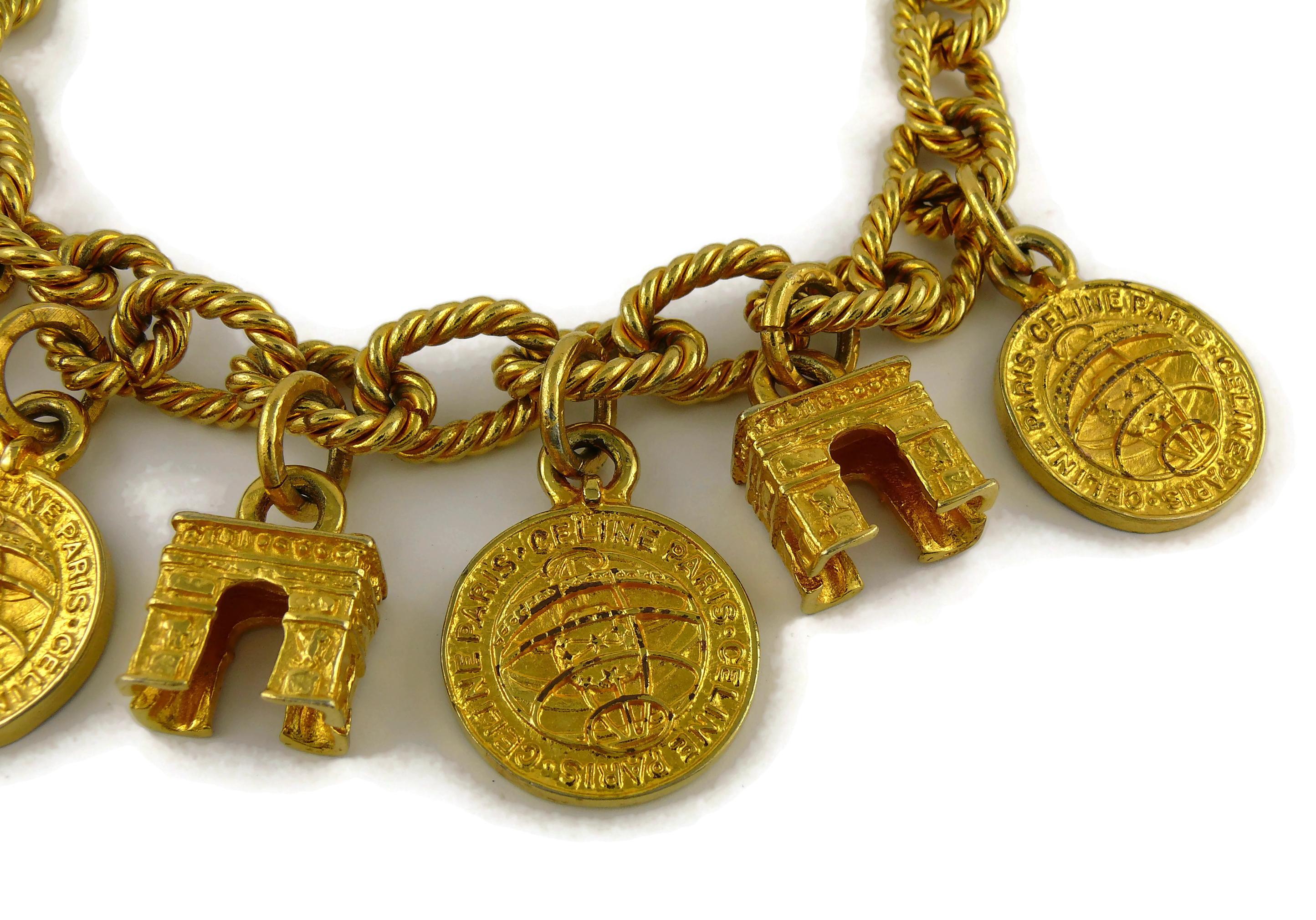 Celine Vintage 1991 Iconic Planisphere Coins and Arc de Triomphe Charms Necklace For Sale 5