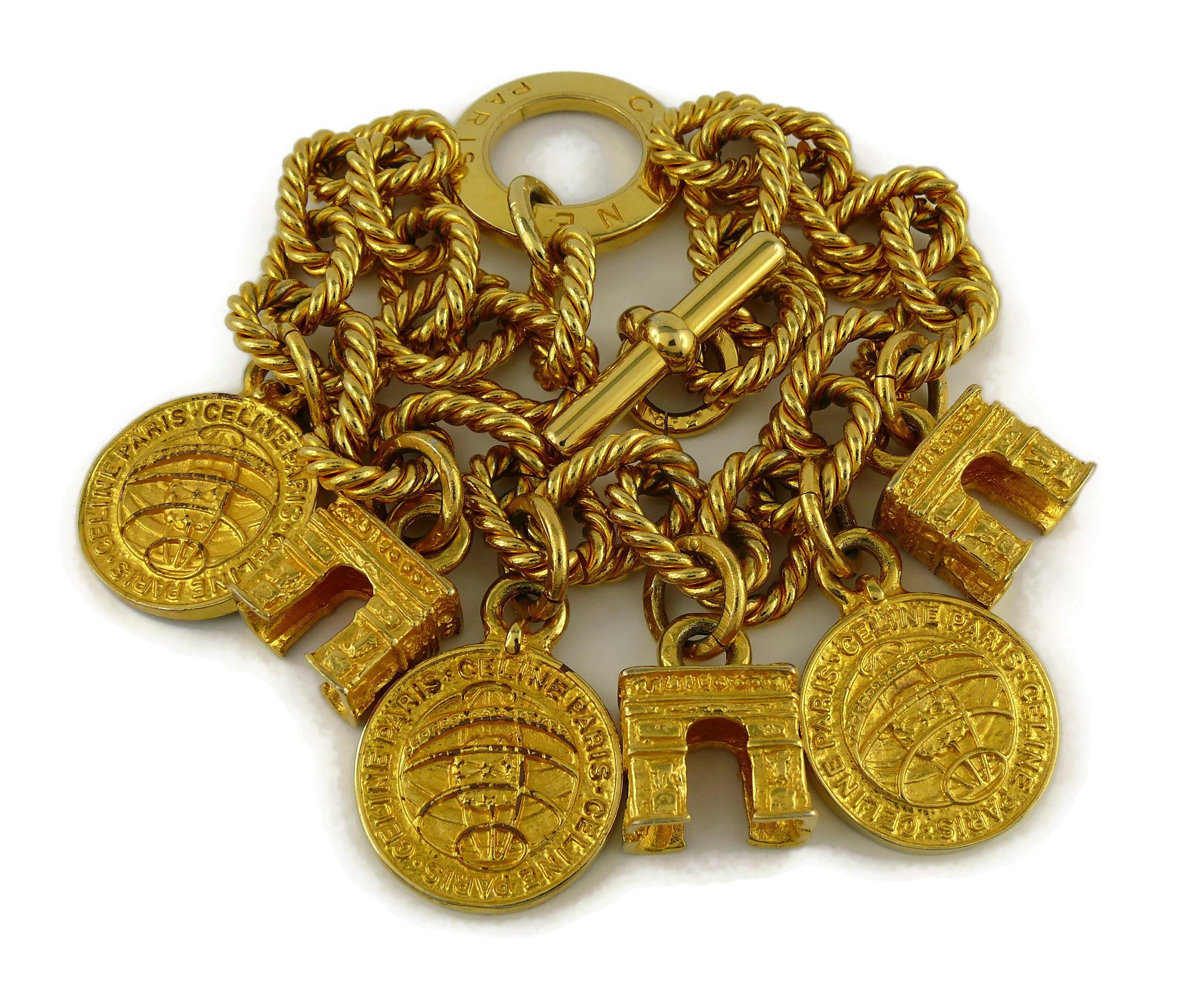 Celine Vintage 1991 Iconic Planisphere Coins and Arc de Triomphe Charms Necklace For Sale 2