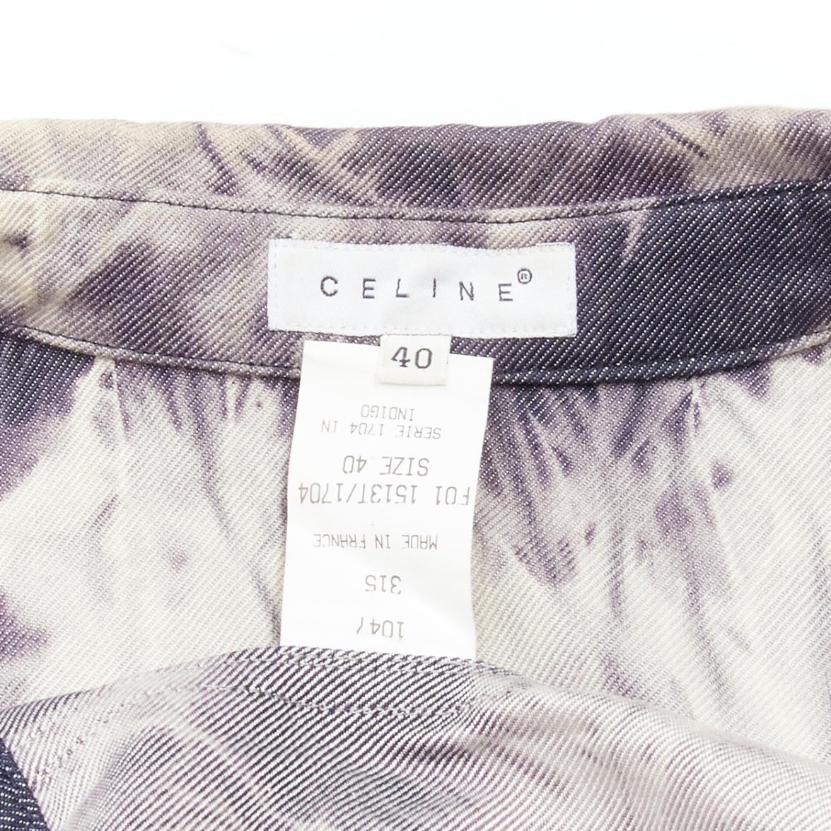 CELINE Vintage 2000 indigo blue cream print cotton silk denim vest jacket FR40 L For Sale 5