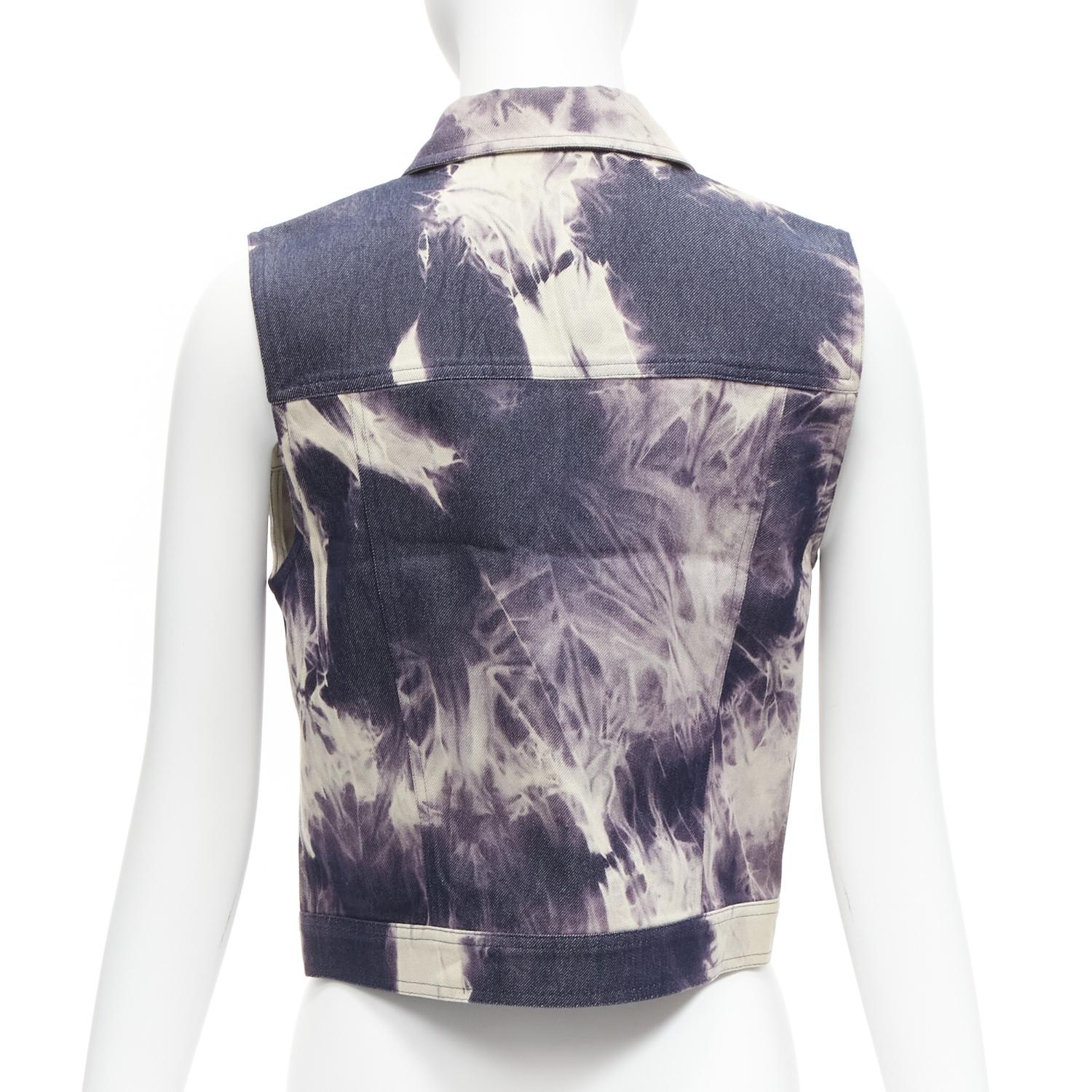 CELINE Vintage 2000 indigo blue cream print cotton silk denim vest jacket FR40 L For Sale 1