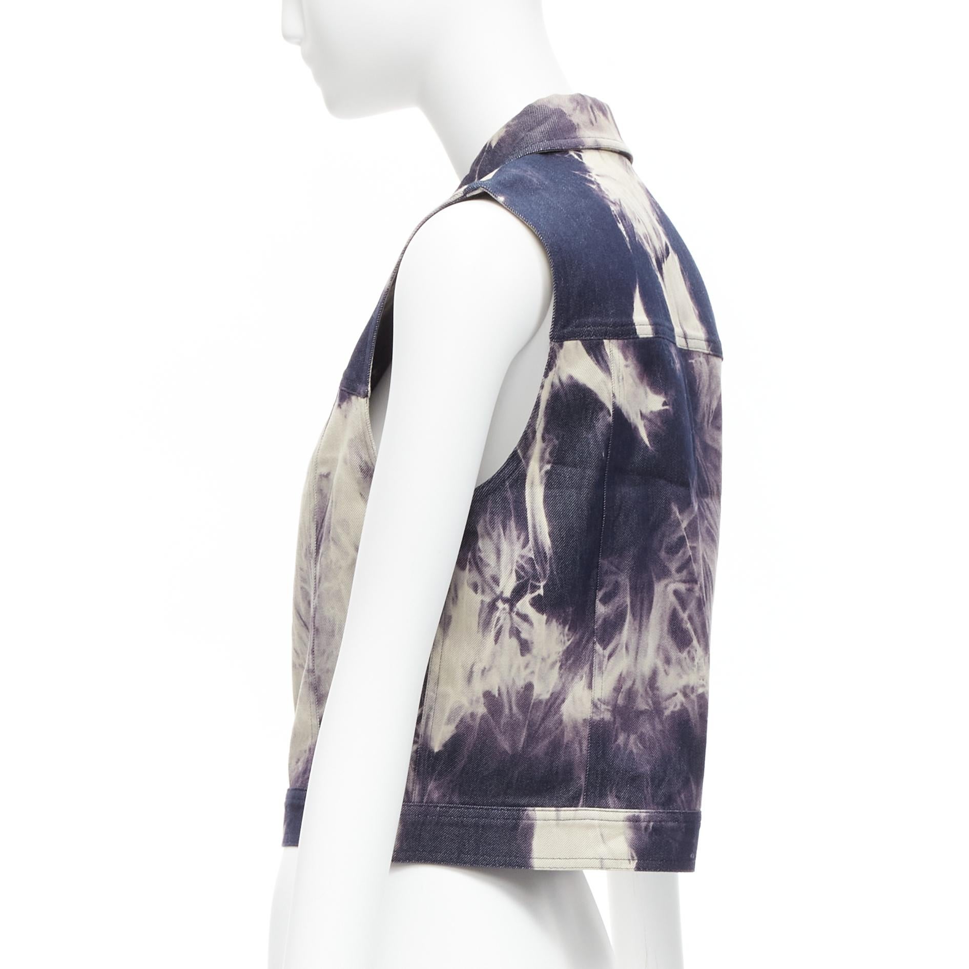 CELINE Vintage 2000 indigo blue cream print cotton silk denim vest jacket FR40 L For Sale 2