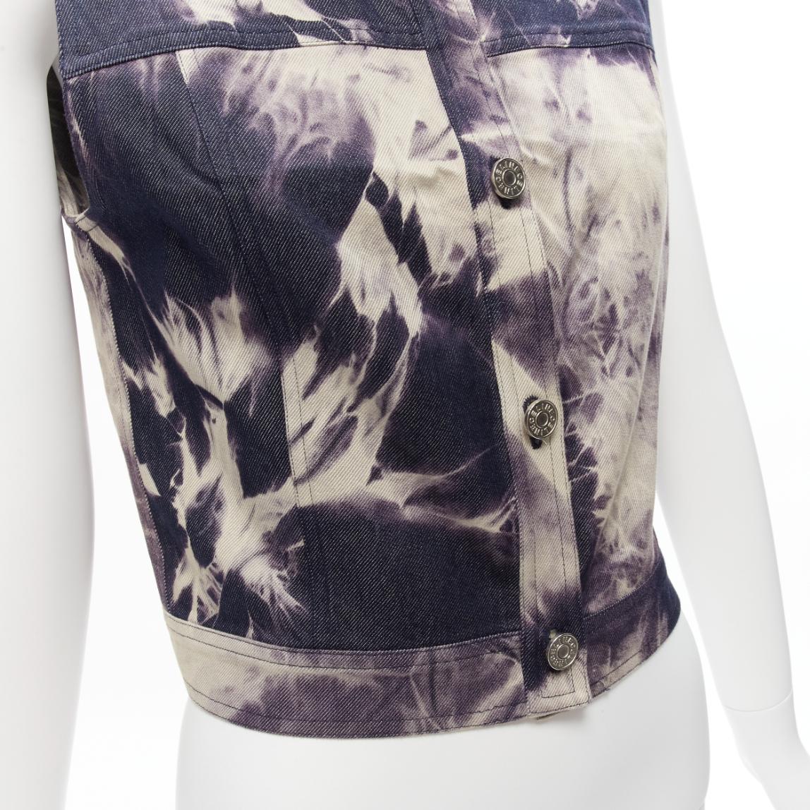 CELINE Vintage 2000 indigo blue cream print cotton silk denim vest jacket FR40 L For Sale 3