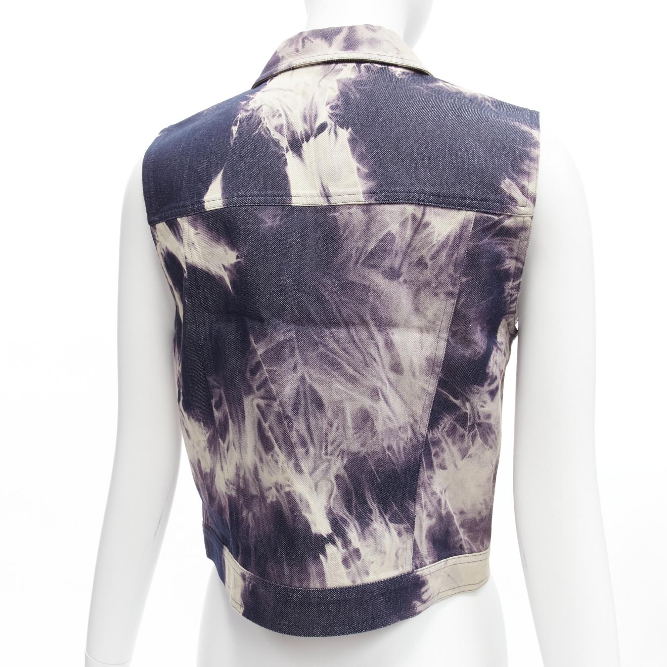 CELINE Vintage 2000 indigo blue cream print cotton silk denim vest jacket FR40 L For Sale 4