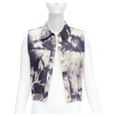 Celine Vintage 2000 indigo blue cream print cotton silk denim vest jacket FR40 L