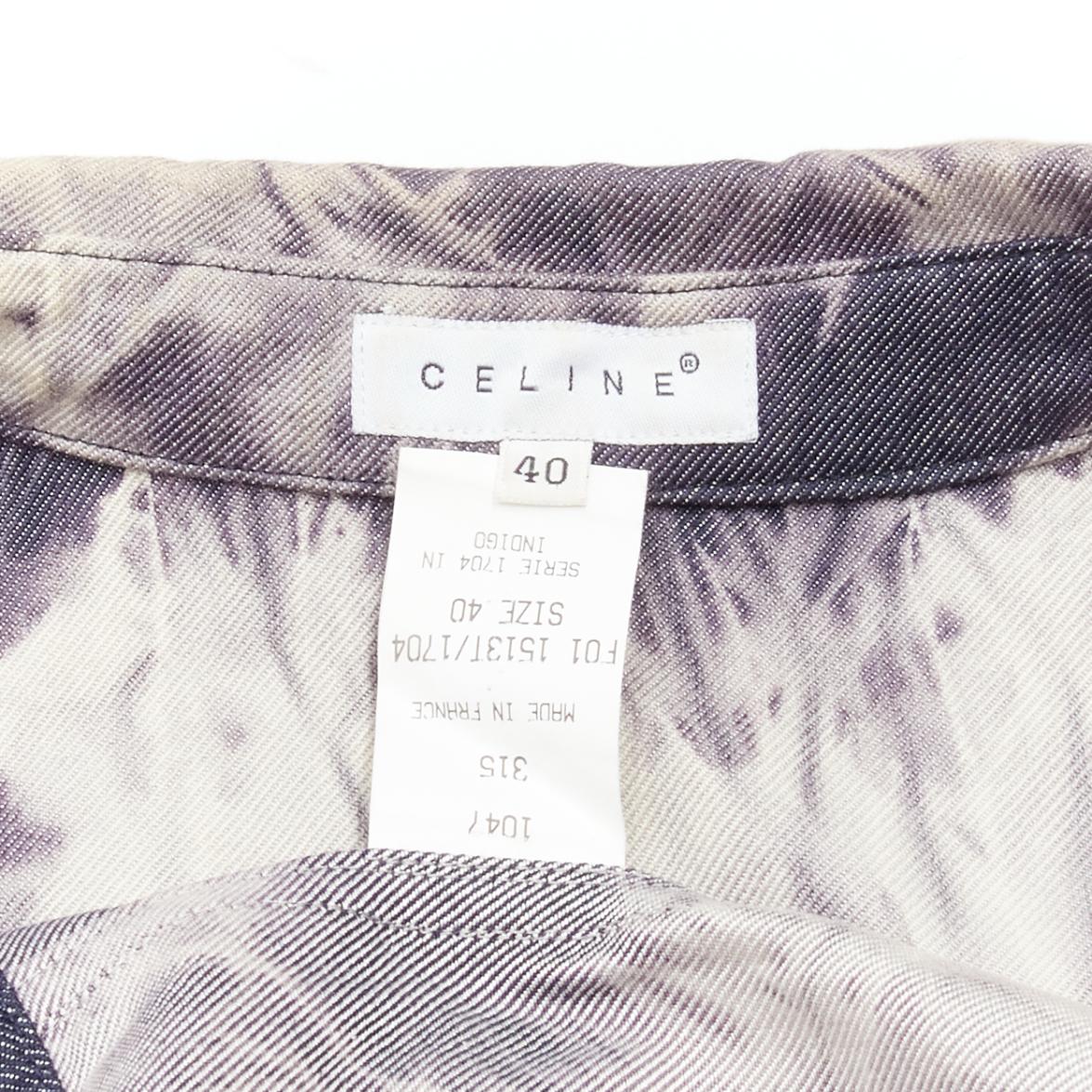 CELINE Vintage 2000 indigo tie dye print cotton silk denim vest jacket FR40 L For Sale 5